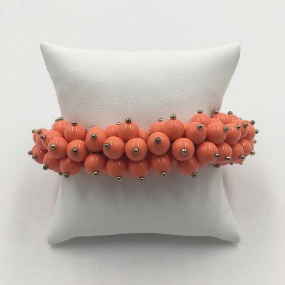 Coral Peach Color Cluster Plastic Charm Beads Stretch Bracelet - Picture 1 of 5